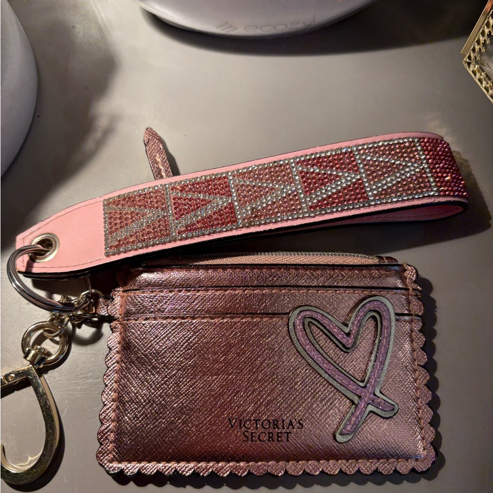 Victoria's Secret Pink Card Holder and  rhinestone keychain
